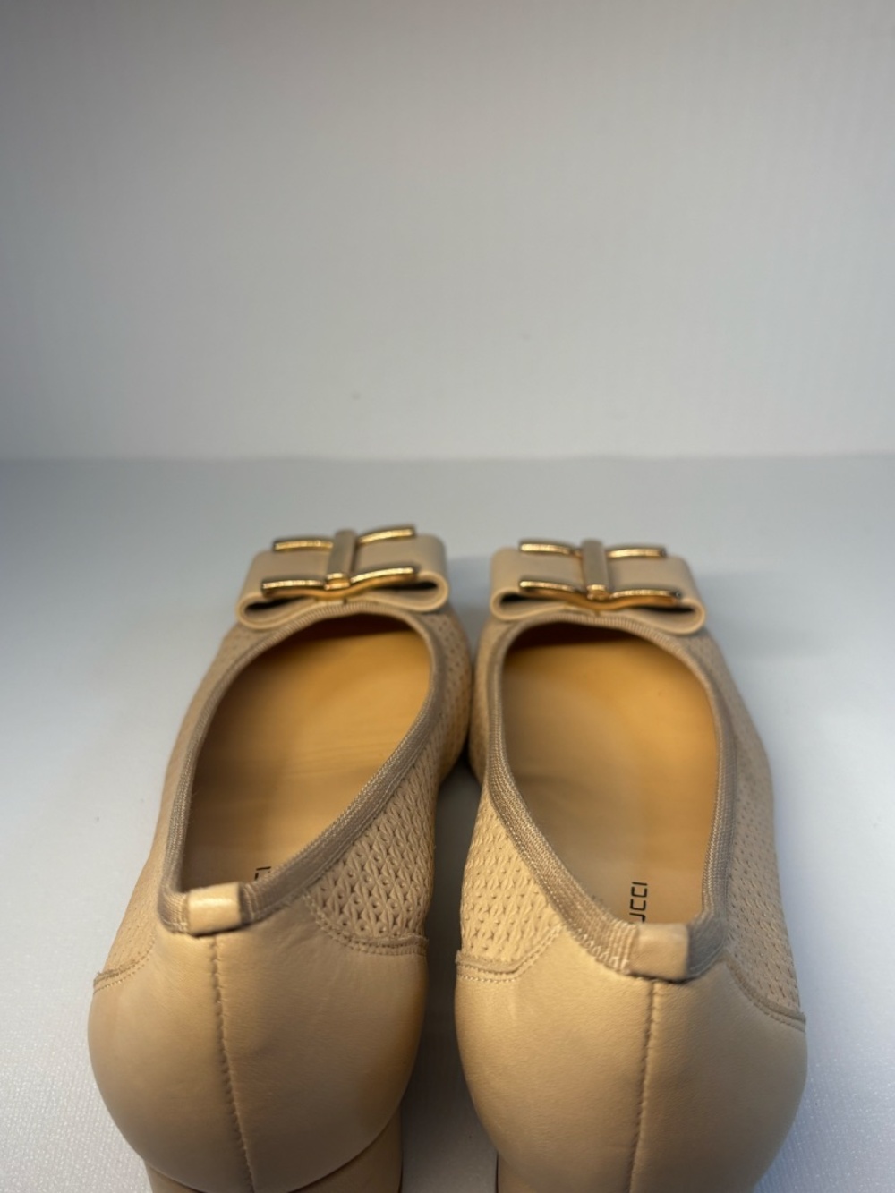 Sesto Meucci Firenze Italy Beige Leather Bow Pumps Block Heel Size 7W - Picture 9 of 14